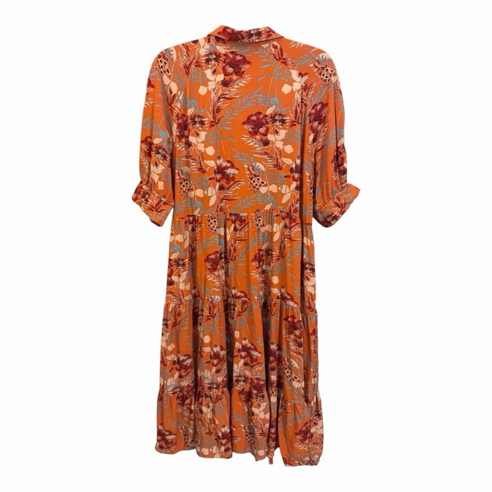 Natural Life Rebecca Midi Dress Orange Floral Boho Tiered Rayon Large - Picture 4 of 6